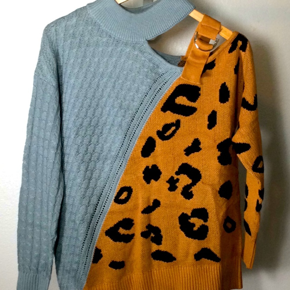 Cold Shoulder Leopard Print Sweater